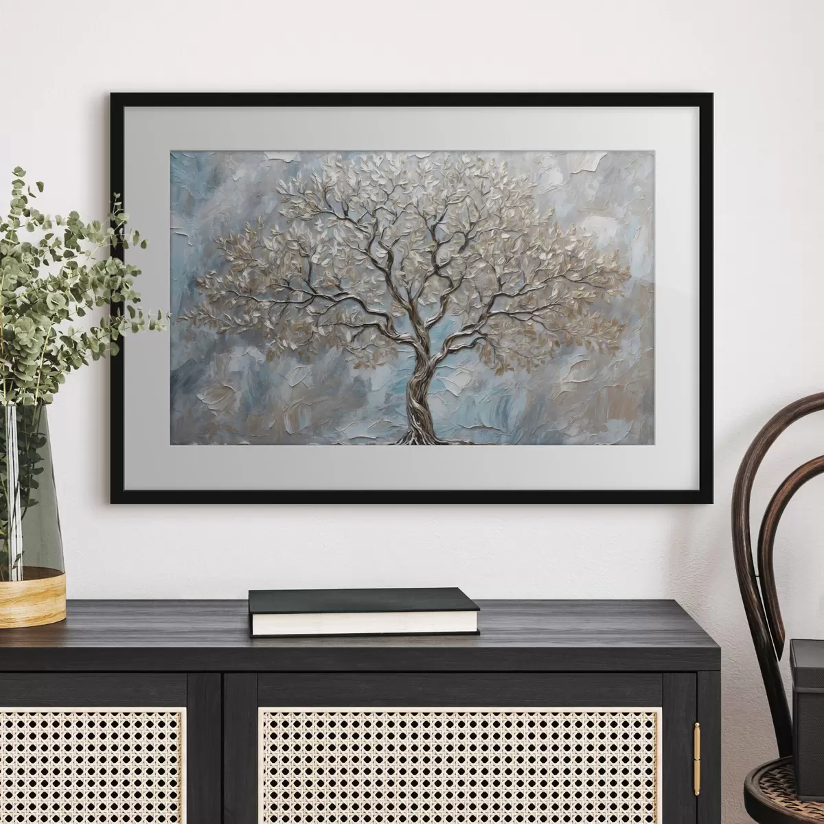 Poster Árbol plateado sobre fondo gris azulado f42273