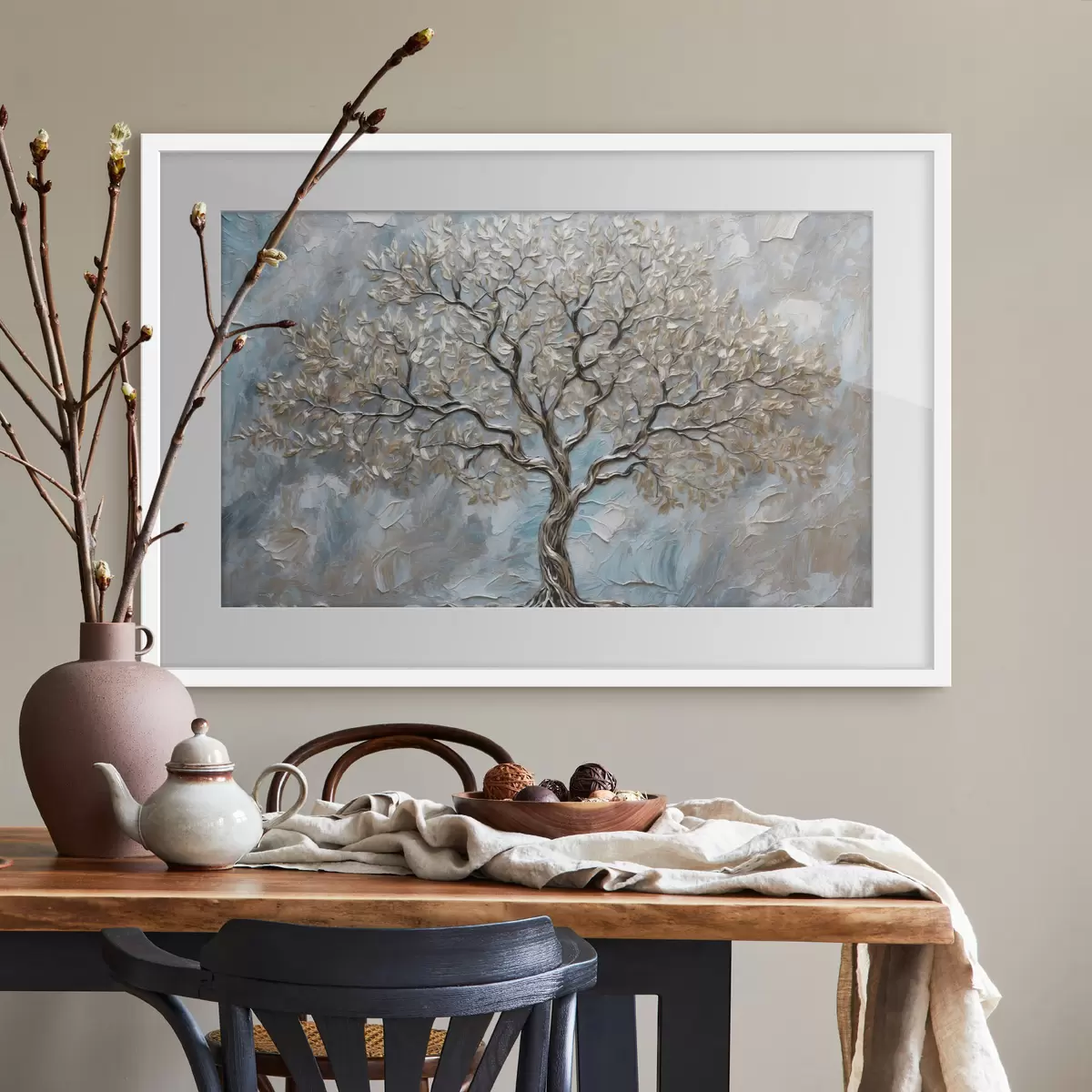 Poster Árbol plateado sobre fondo gris azulado f42273