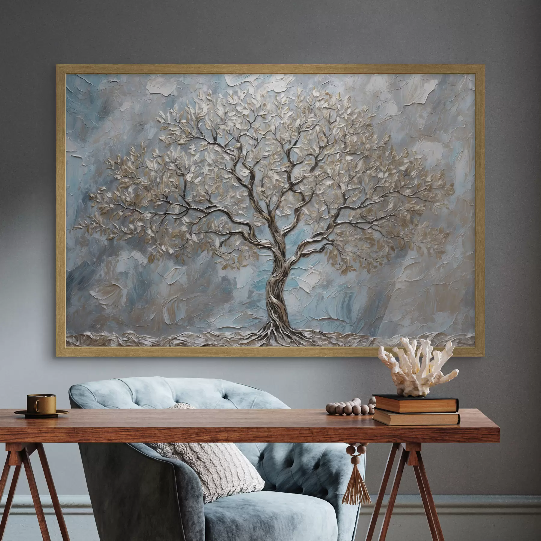 murales de pared Árbol plateado sobre fondo gris azulado f42273