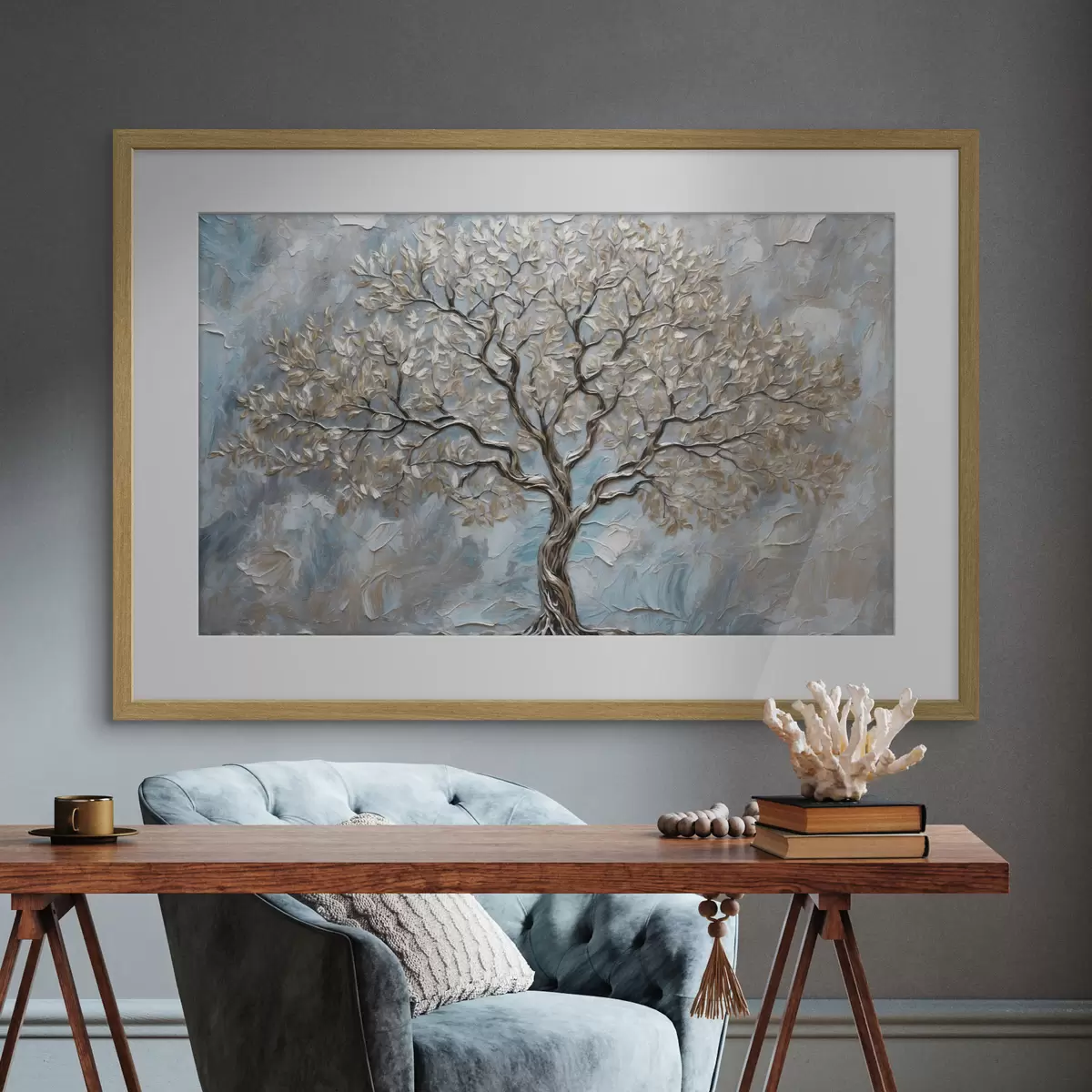 Poster Árbol plateado sobre fondo gris azulado f42273