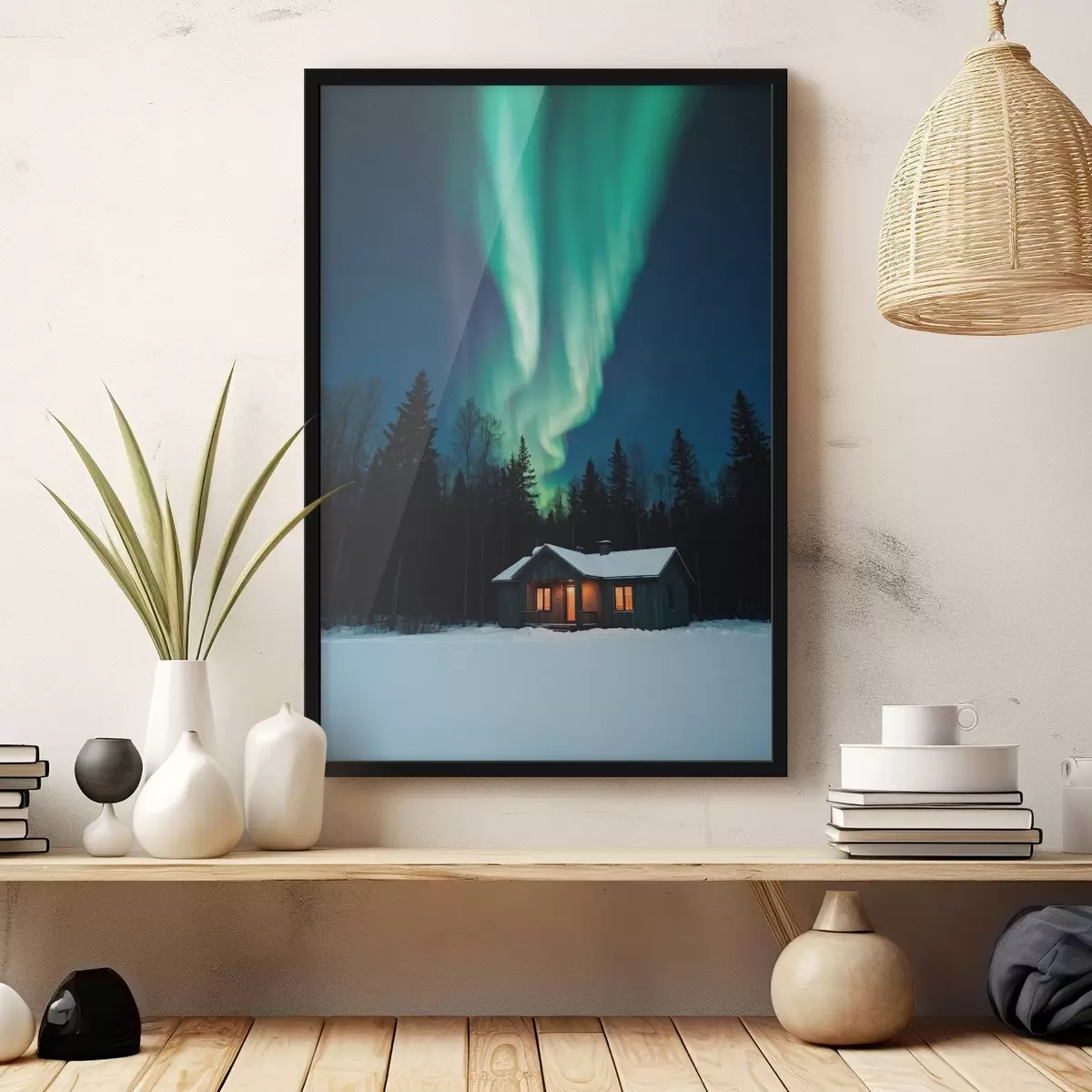 Poster Cabaña en un bosque invernal f42277