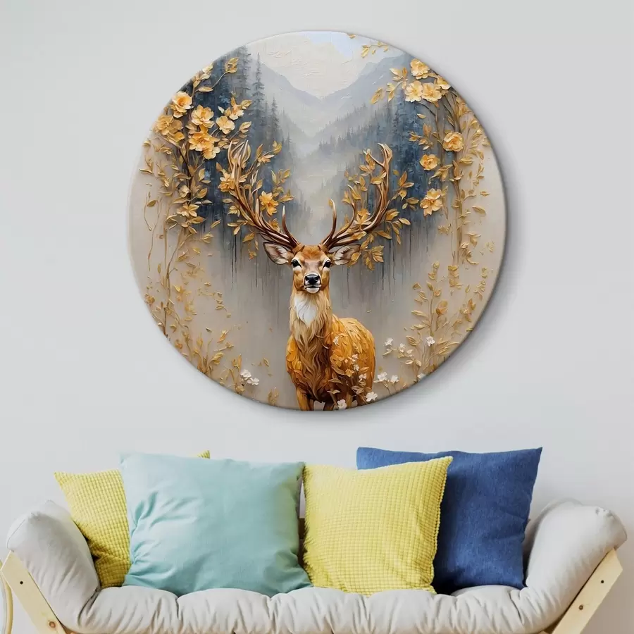 murales de pared Ciervo con gran cornamenta sobre fondo de bosque r42252