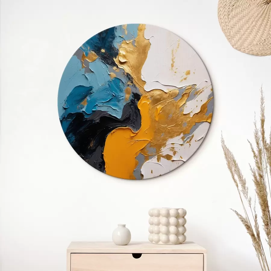 murales de pared Pintura abstracta con colores azul, blanco y amarillo r42254