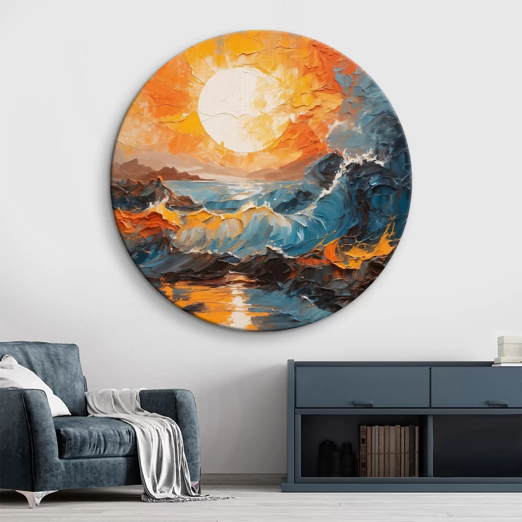 murales de pared Mar tormentoso y sol al óleo r42257