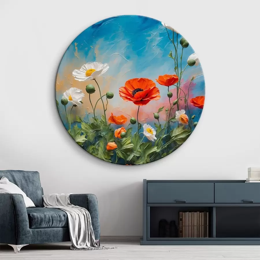 murales de pared Margaritas y amapolas sobre fondo azul r42261