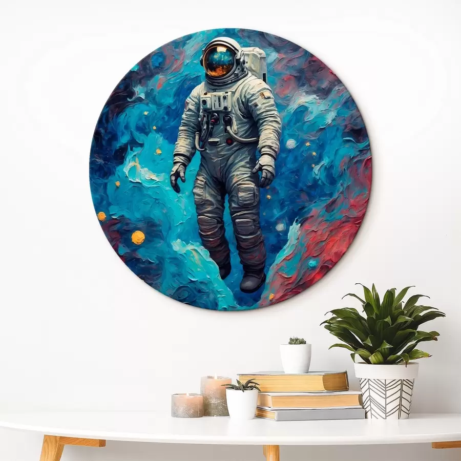 murales de pared Astronauta sobre fondo espacial abstracto al óleo r42265