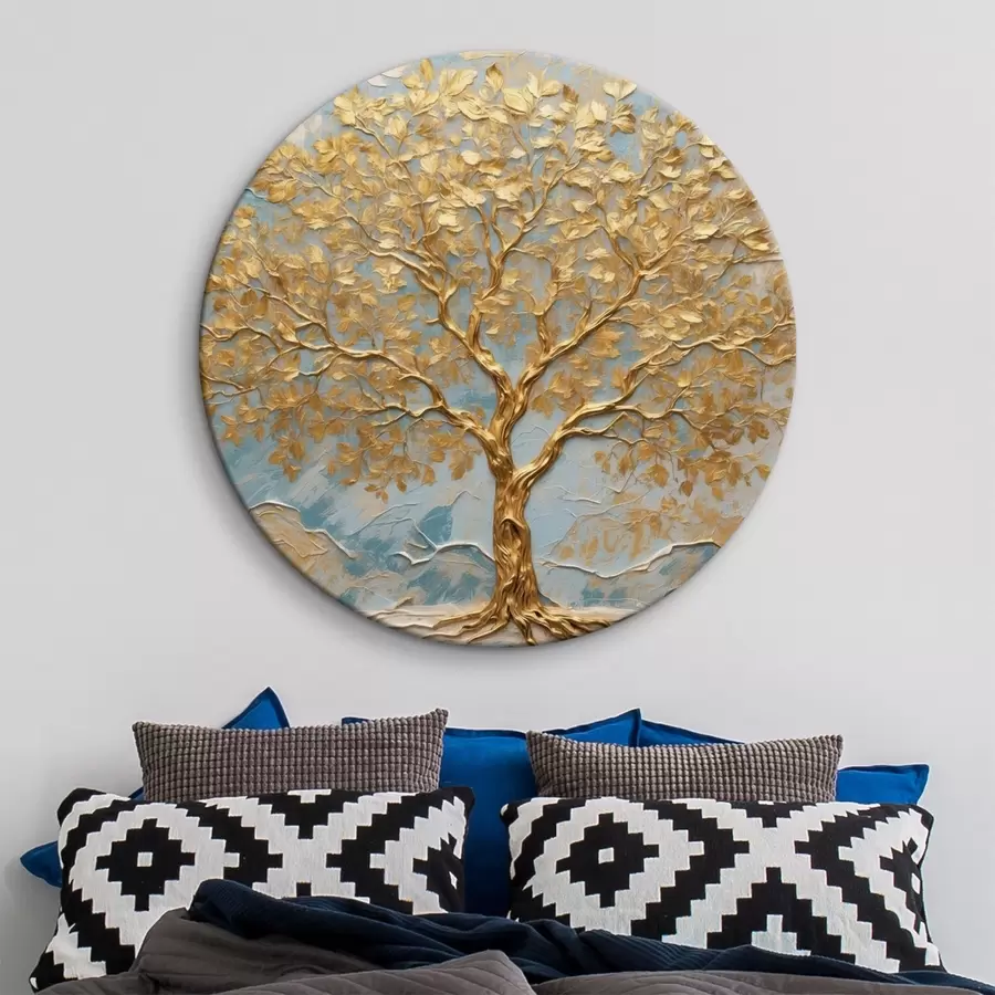 murales de pared Árbol amarillo sobre fondo blanco y azul r42266