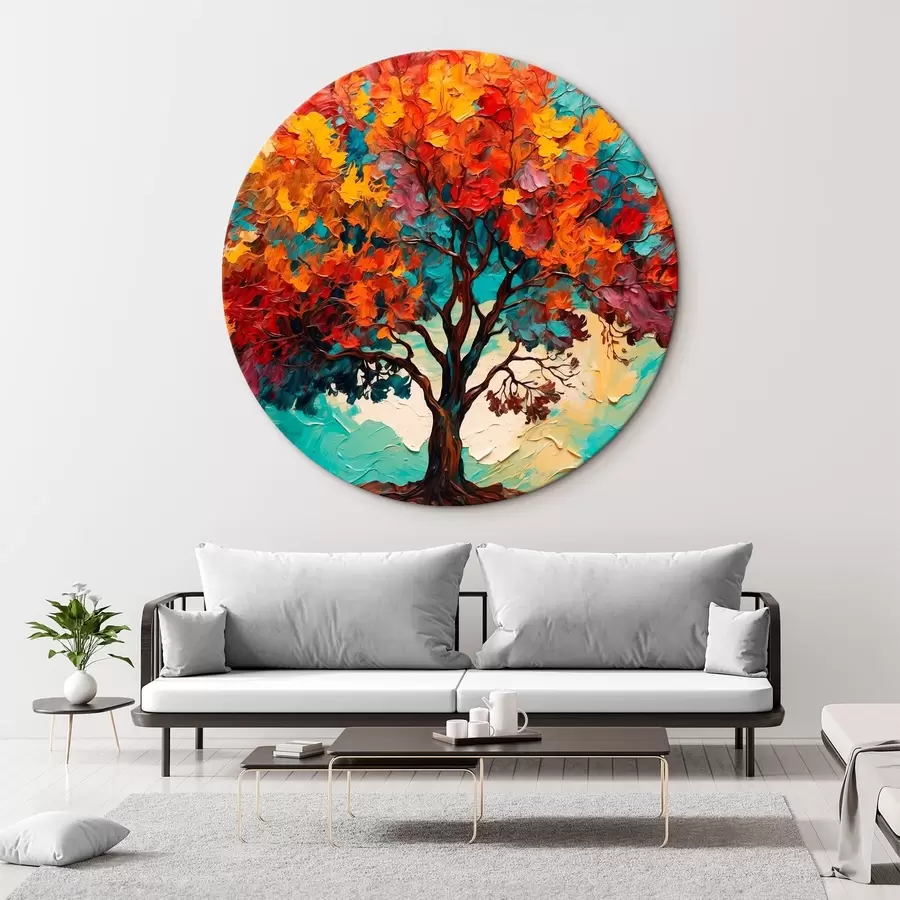 murales de pared Árbol sobre fondo azul anaranjado al óleo r42267