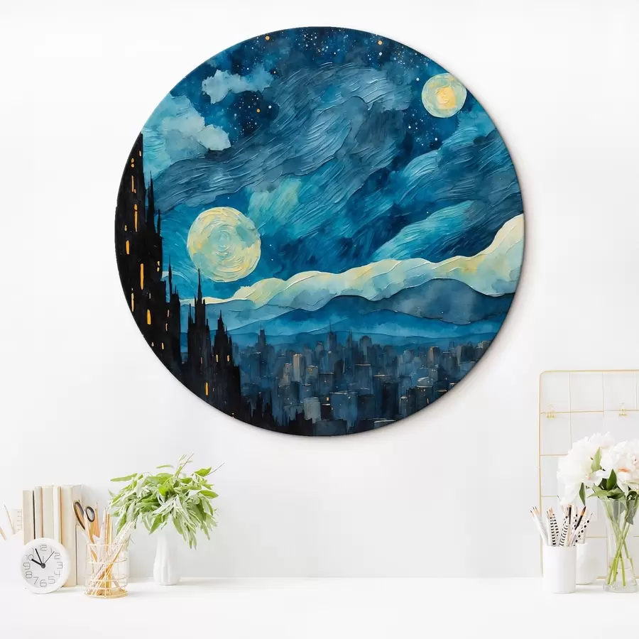 murales de pared Ciudad nocturna al óleo r42268