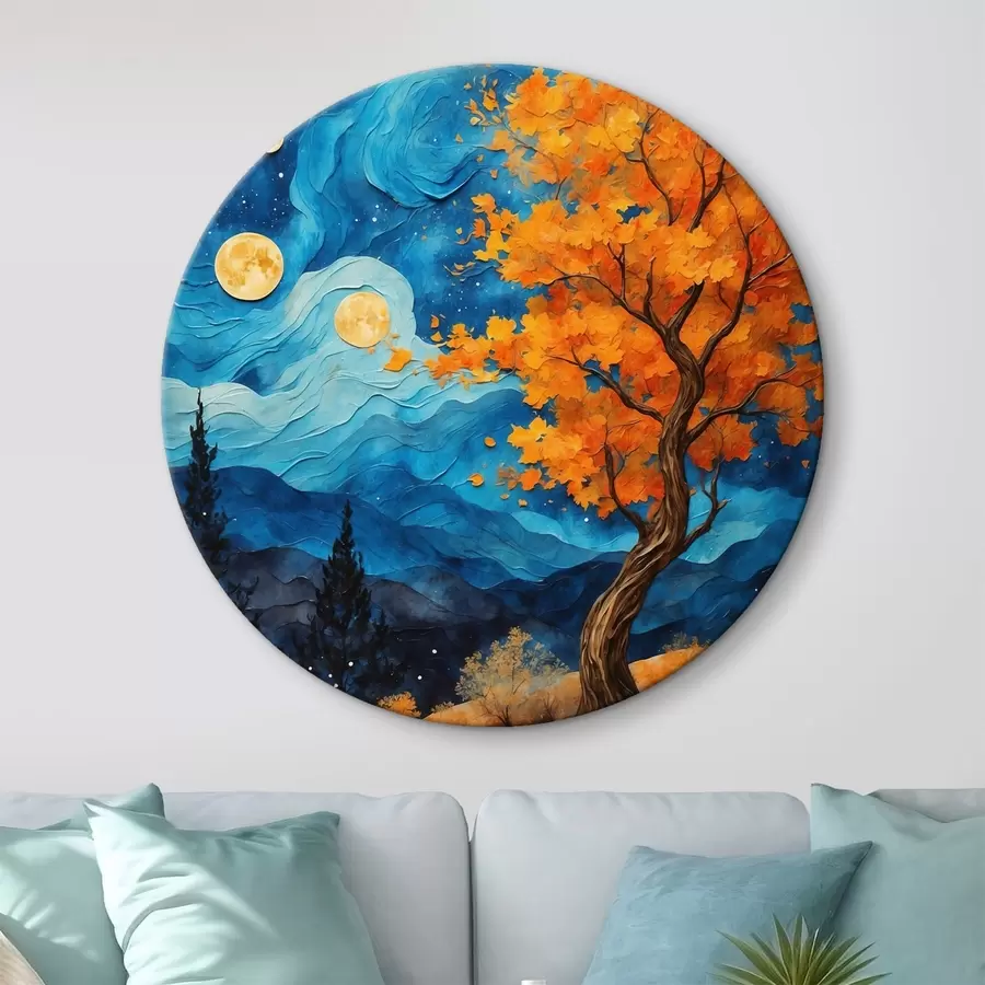 murales de pared Árbol creciendo en una colina de noche r42274