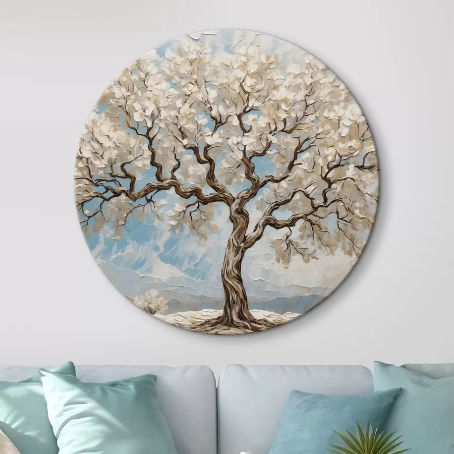 murales de pared Árbol blanco sobre fondo blanco y azul r42275