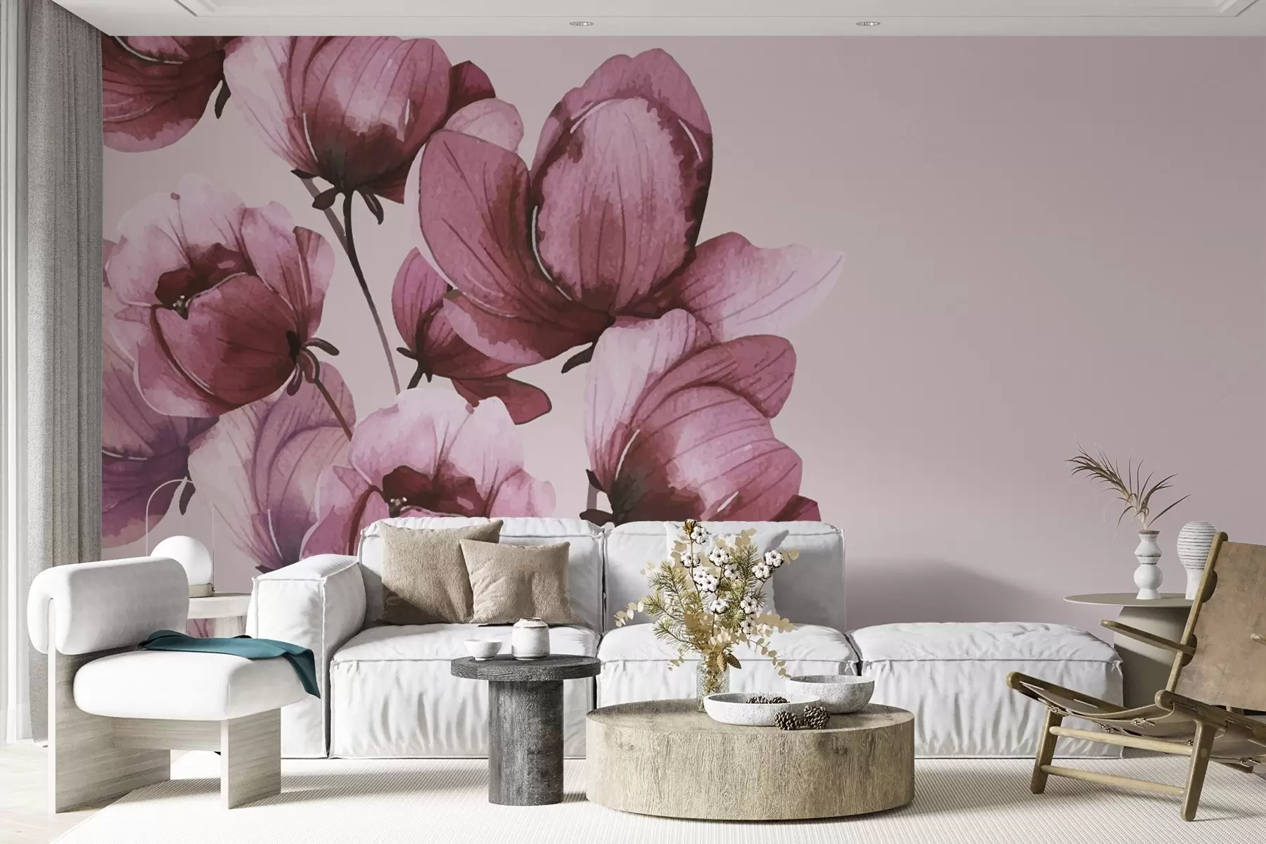 murales de pared exuberantes flores rosas w02801