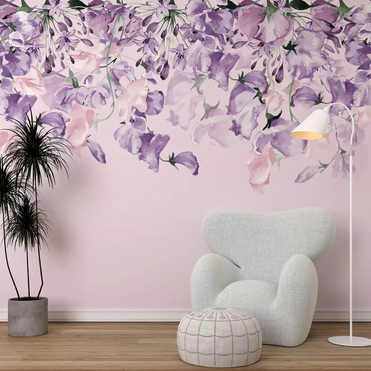 murales de pared flores moradas cuelgan de lo alto w02802