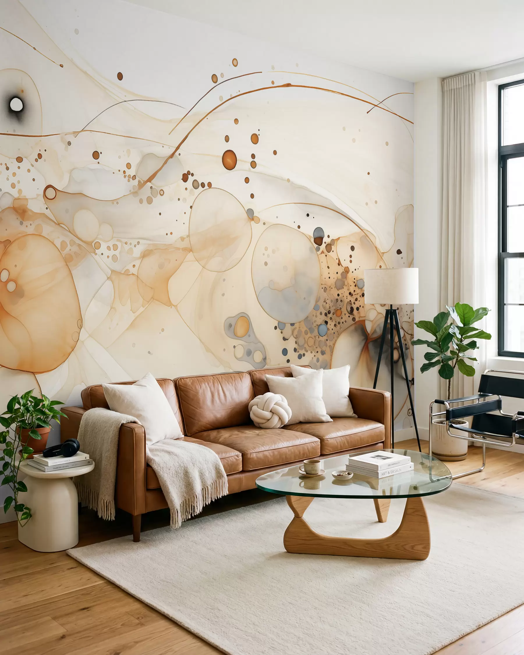 murales de pared Arte abstracto en tinta, estilo fluido, paleta de colores beige  w02744