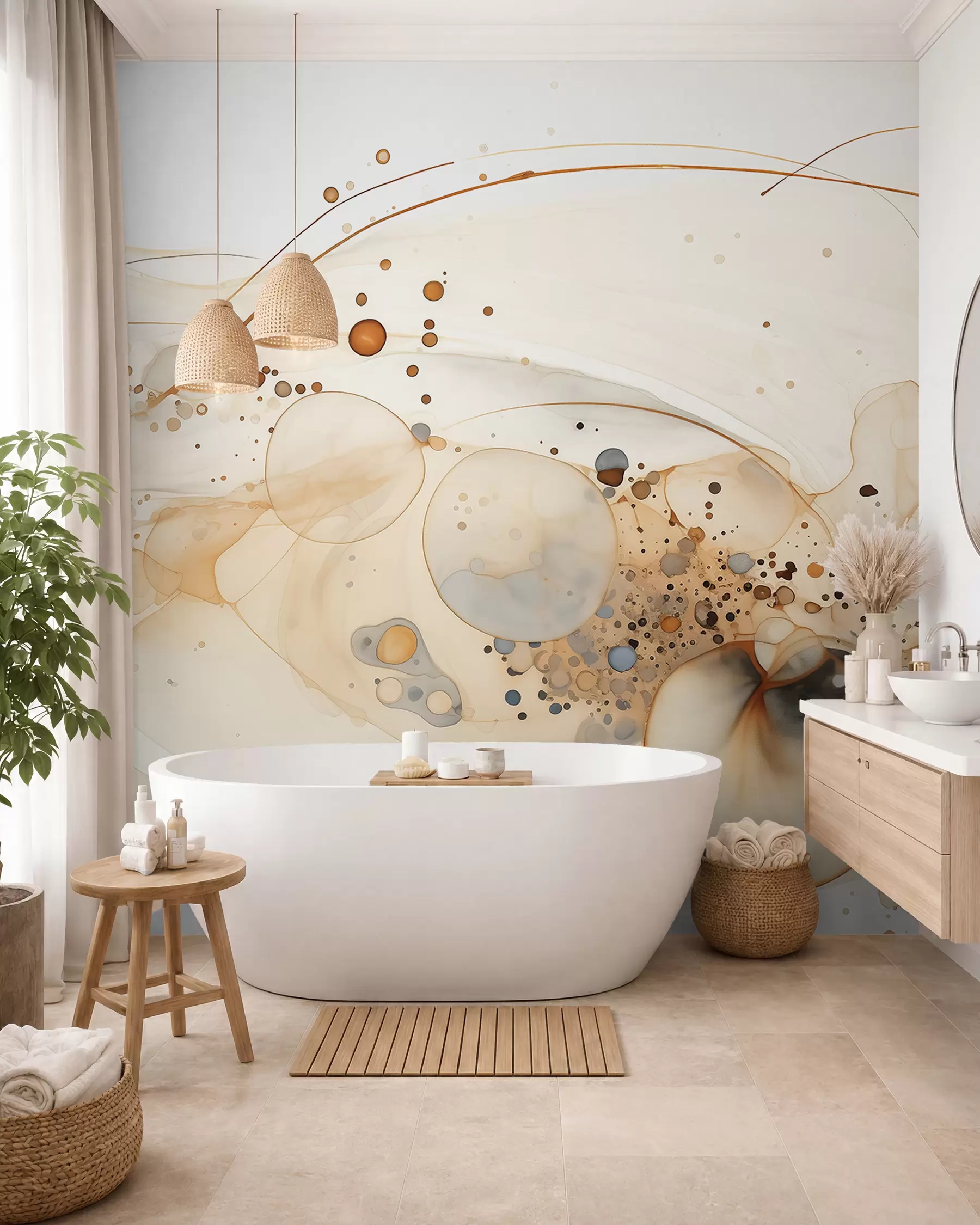 murales de pared Arte abstracto en tinta, estilo fluido, paleta de colores beige  w02744