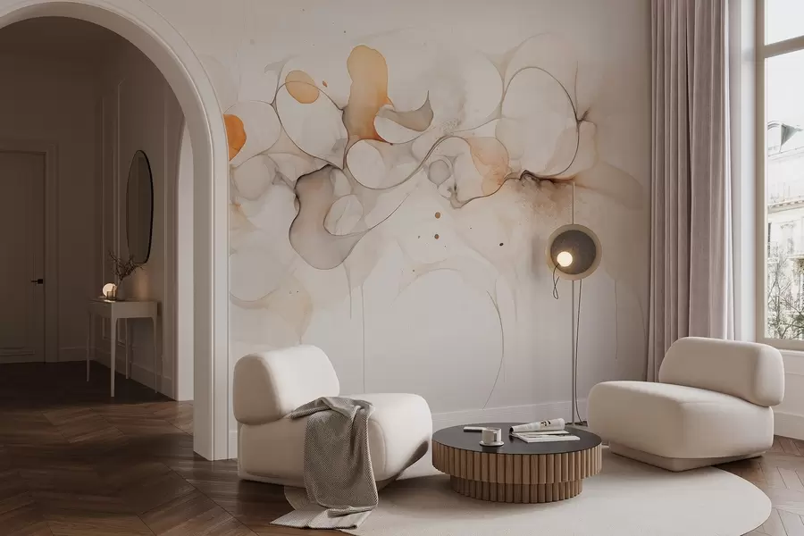 murales de pared Estilo artístico fluido, abstracción, colores beige suaves w02745