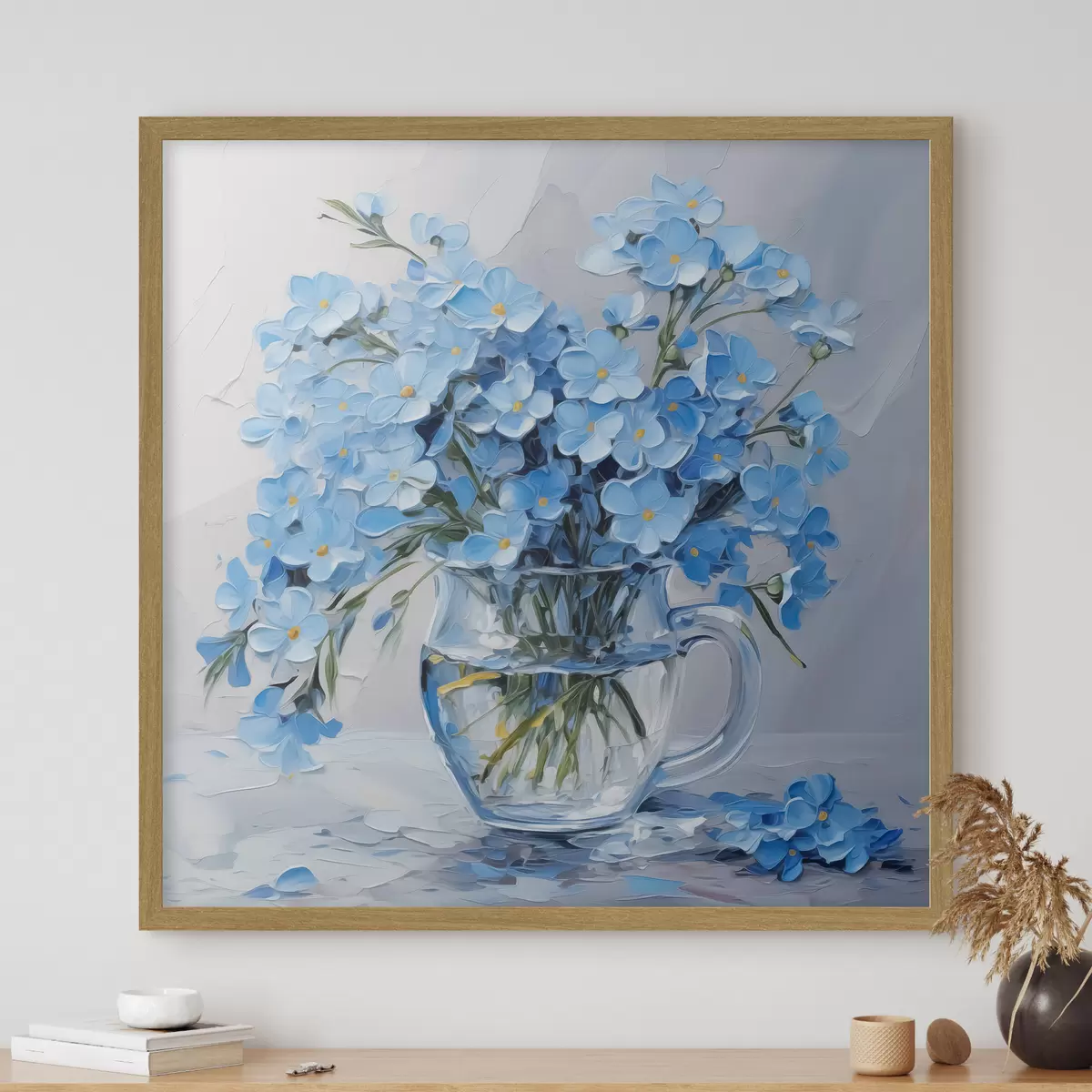 Poster Flores azules en un jarrón transparente imitación de pintura f42467