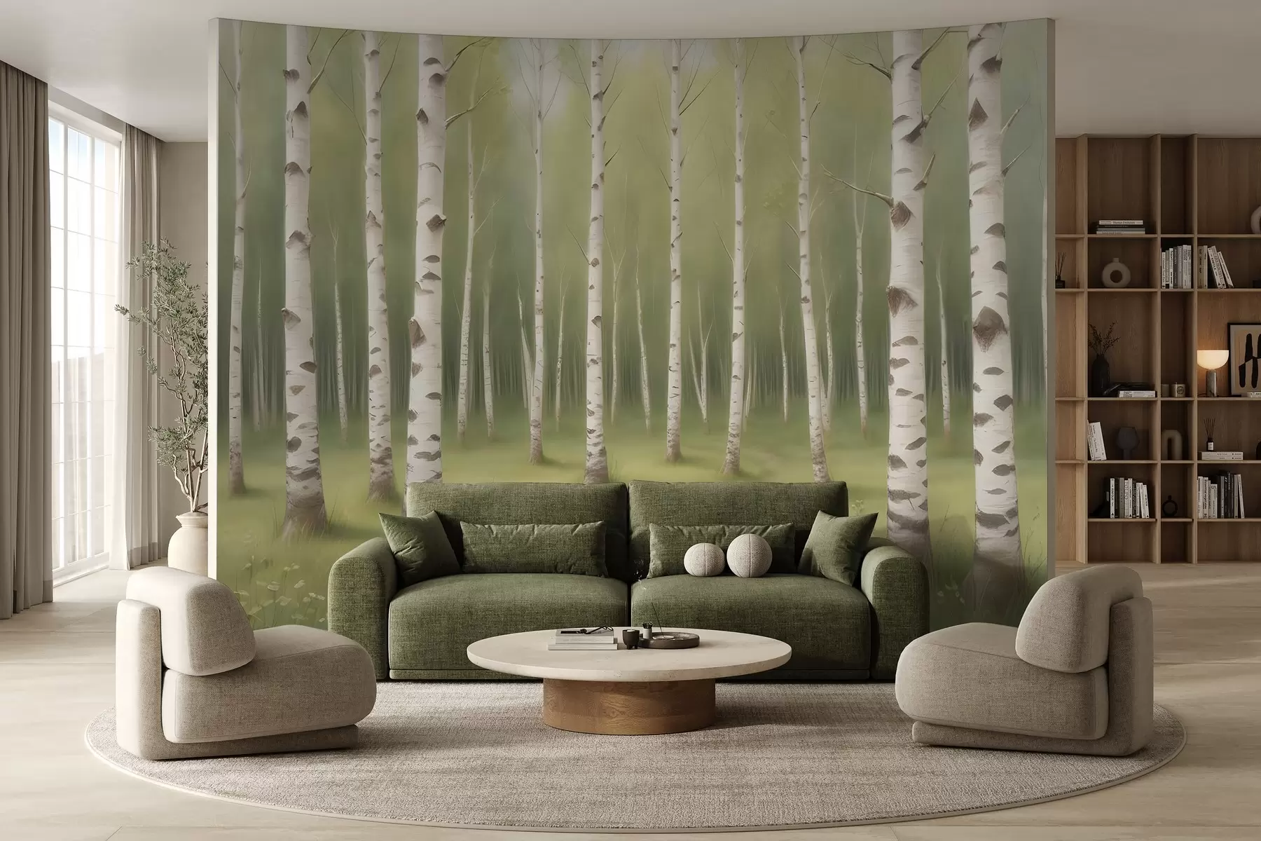 murales de pared Un bosque de abedules pintados w02836