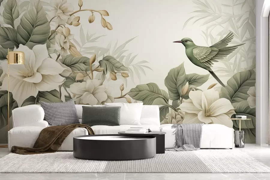 murales de pared Paisaje tropical con flores w02844