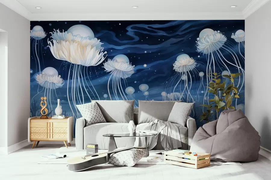murales de pared Medusas pintadas en el mundo submarino w02851