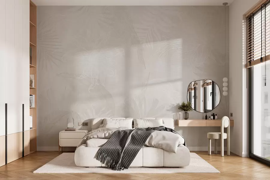 murales de pared Hojas tropicales con efecto grunge en color claro w02737