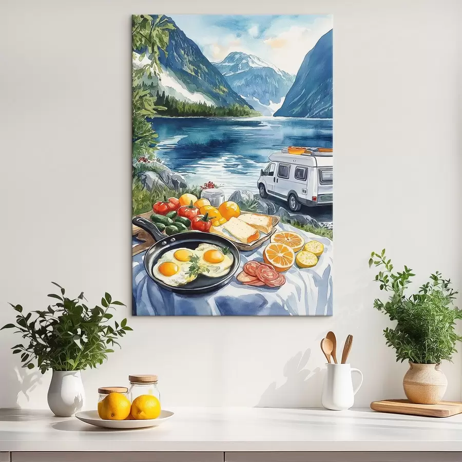 murales de pared Viajar, vida al aire libre, estilo acuarela, Noruega, desayuno  s42430
