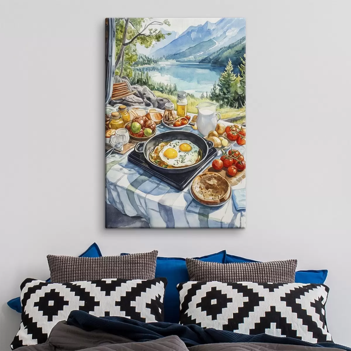 murales de pared Estético desayuno cerca del lago, estilo acuarela s42432