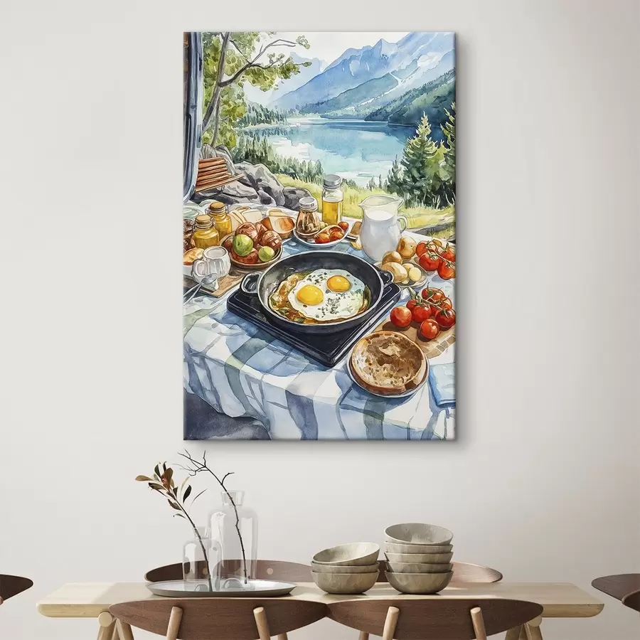 murales de pared Estético desayuno cerca del lago, estilo acuarela s42432