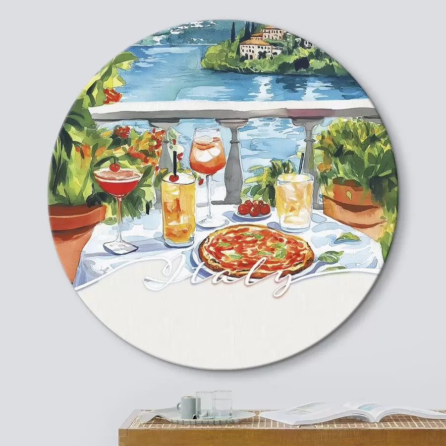 murales de pared Estética italiana, estilo acuarela, pizza y cócteles, montañas r42434