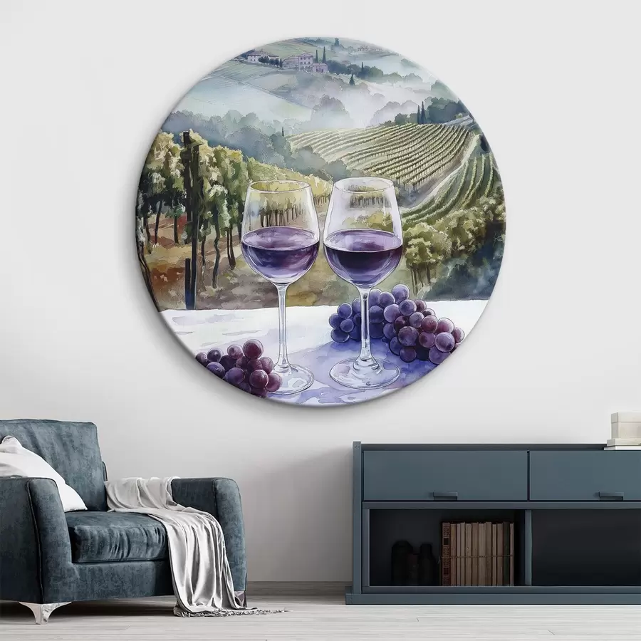 murales de pared Paisajes de la Toscana en estilo acuarela, patios de vino, uvas r42440