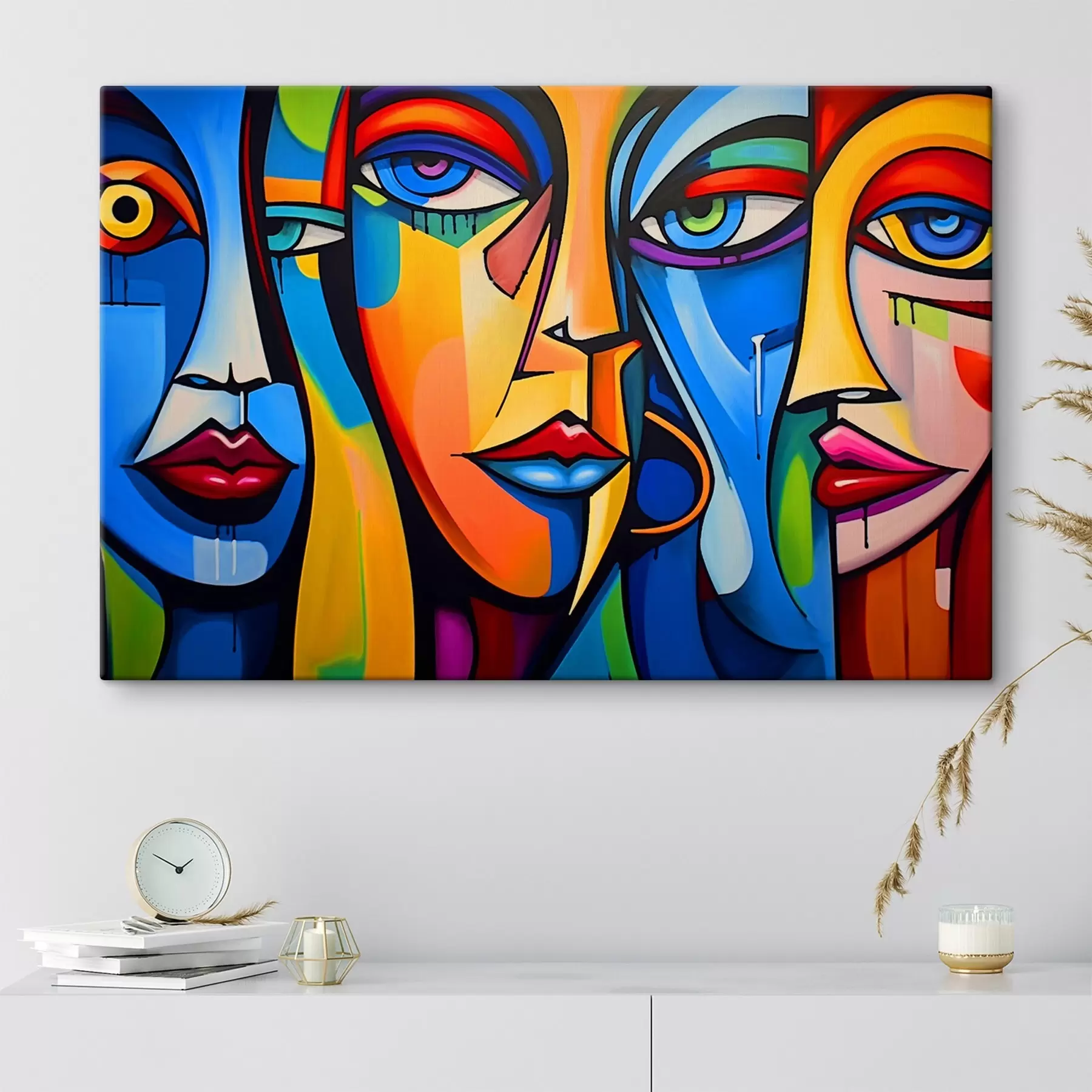 murales de pared Imagen abstracta de rostros con formas geométricas brillantes s42473