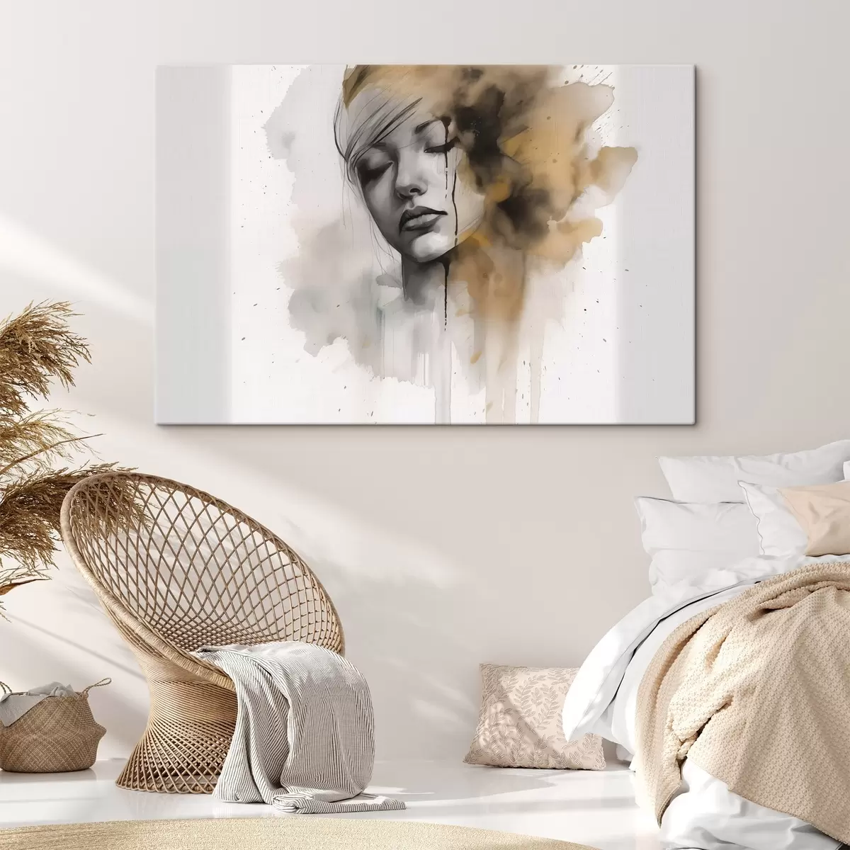 murales de pared Retrato de niña en técnica de acuarela con sombras abstractas s42474