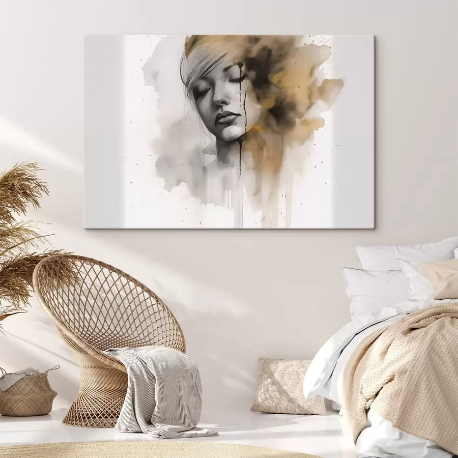 murales de pared Retrato de niña en técnica de acuarela con sombras abstractas s42474