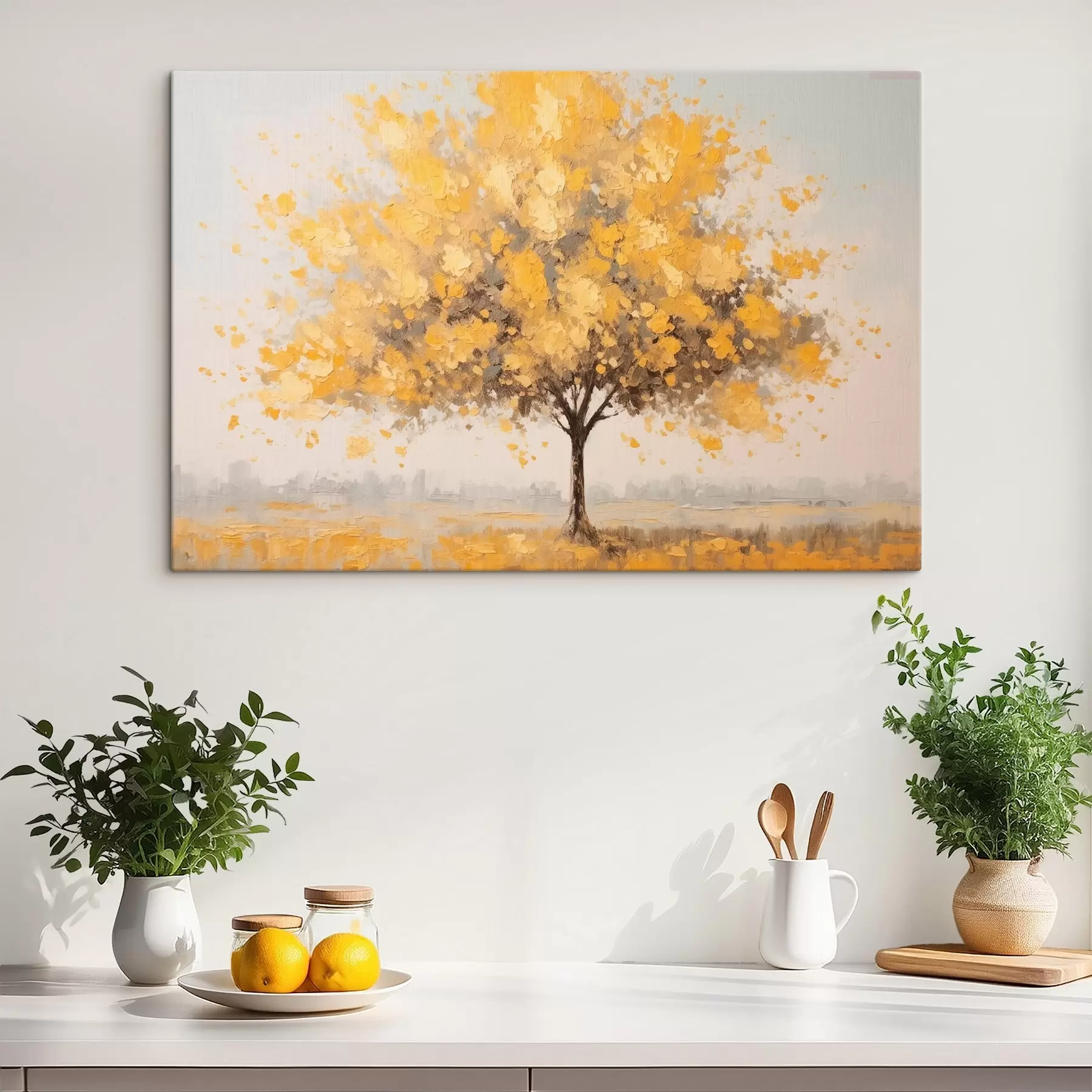 murales de pared Árbol con hojas amarillas en estilo impresionista s42480
