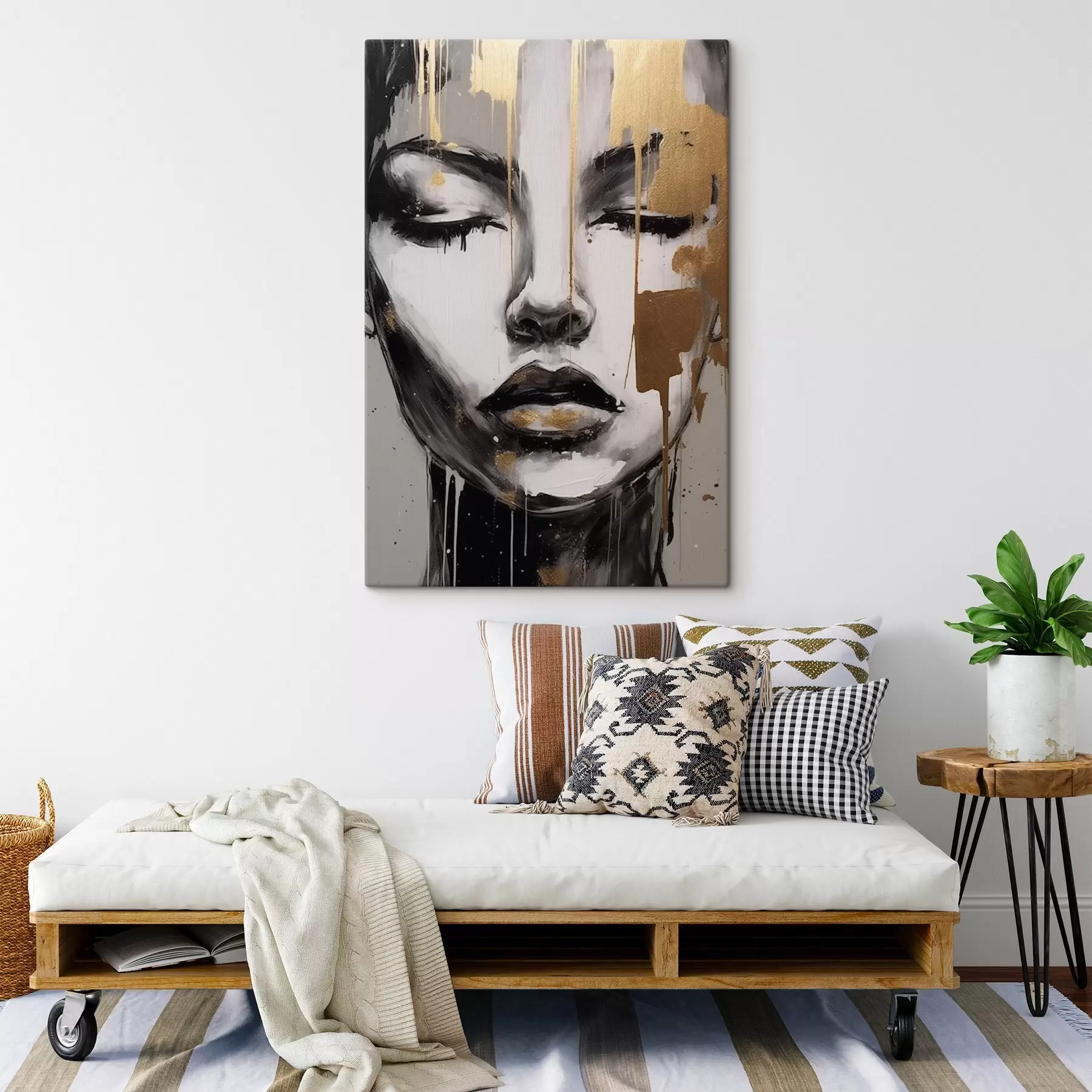 murales de pared Retrato en blanco y negro con elementos abstractos s42481