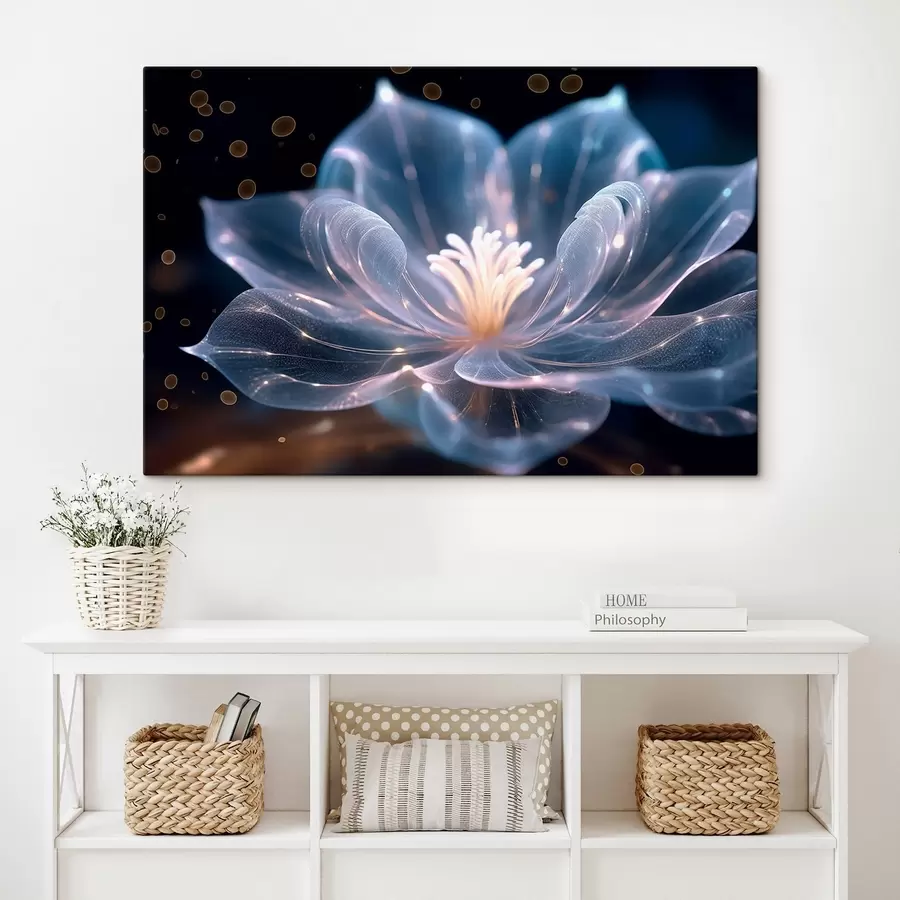 murales de pared Flor clara con pétalos transparentes sobre fondo oscuro s42488