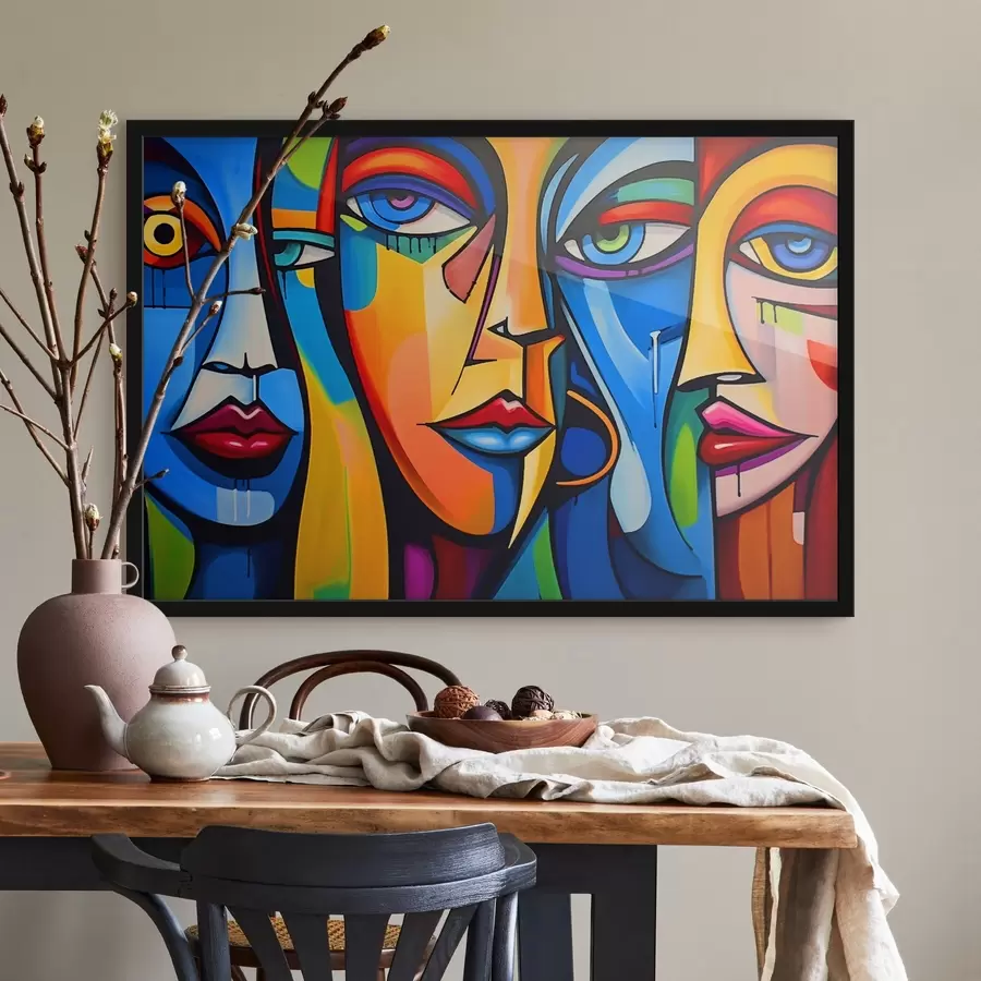 murales de pared Imagen abstracta de rostros con formas geométricas brillantes f42473