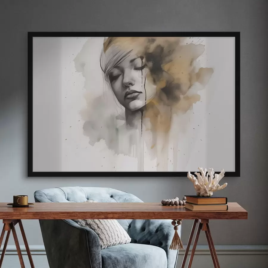 murales de pared Retrato de niña en técnica de acuarela con sombras abstractas f42474