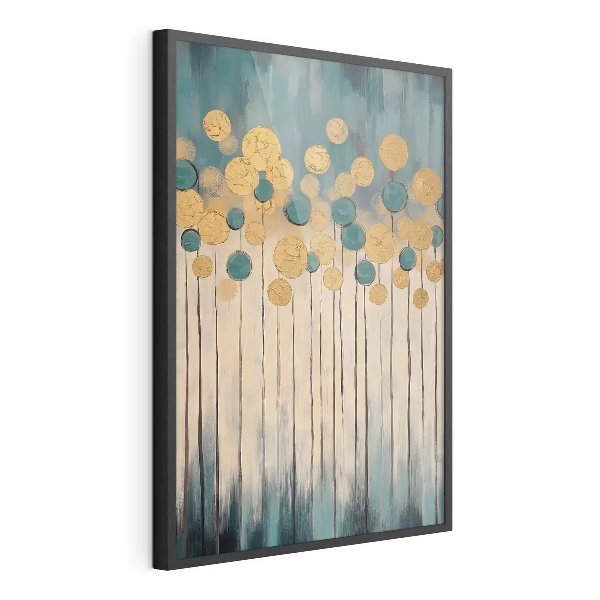 Poster Abstracción decorativa con elementos redondos sobre fondo azul y beige f42476