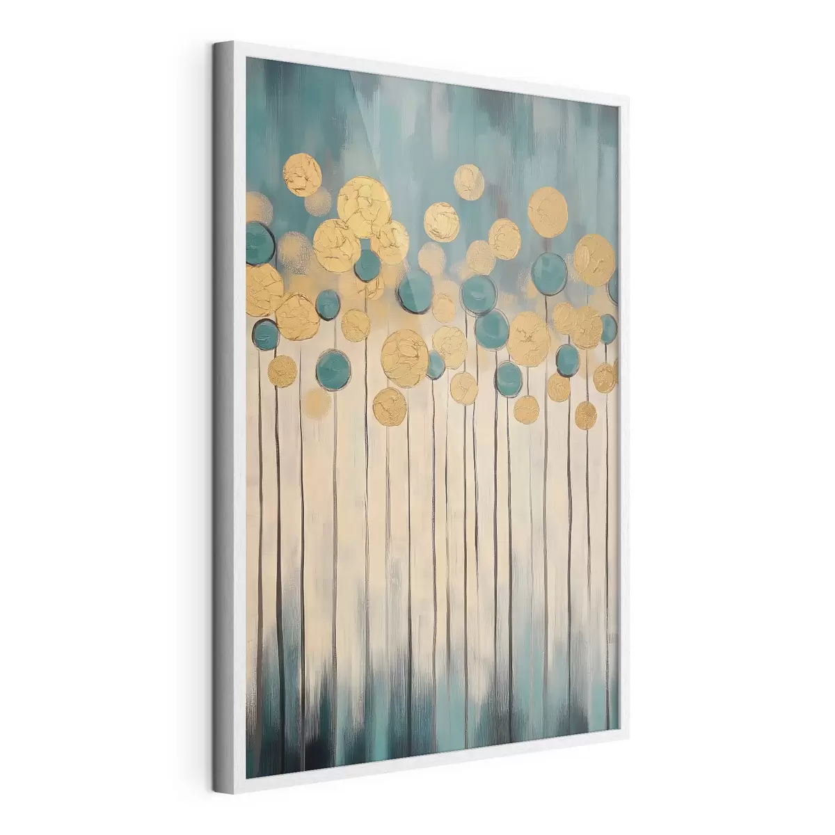 Poster Abstracción decorativa con elementos redondos sobre fondo azul y beige f42476