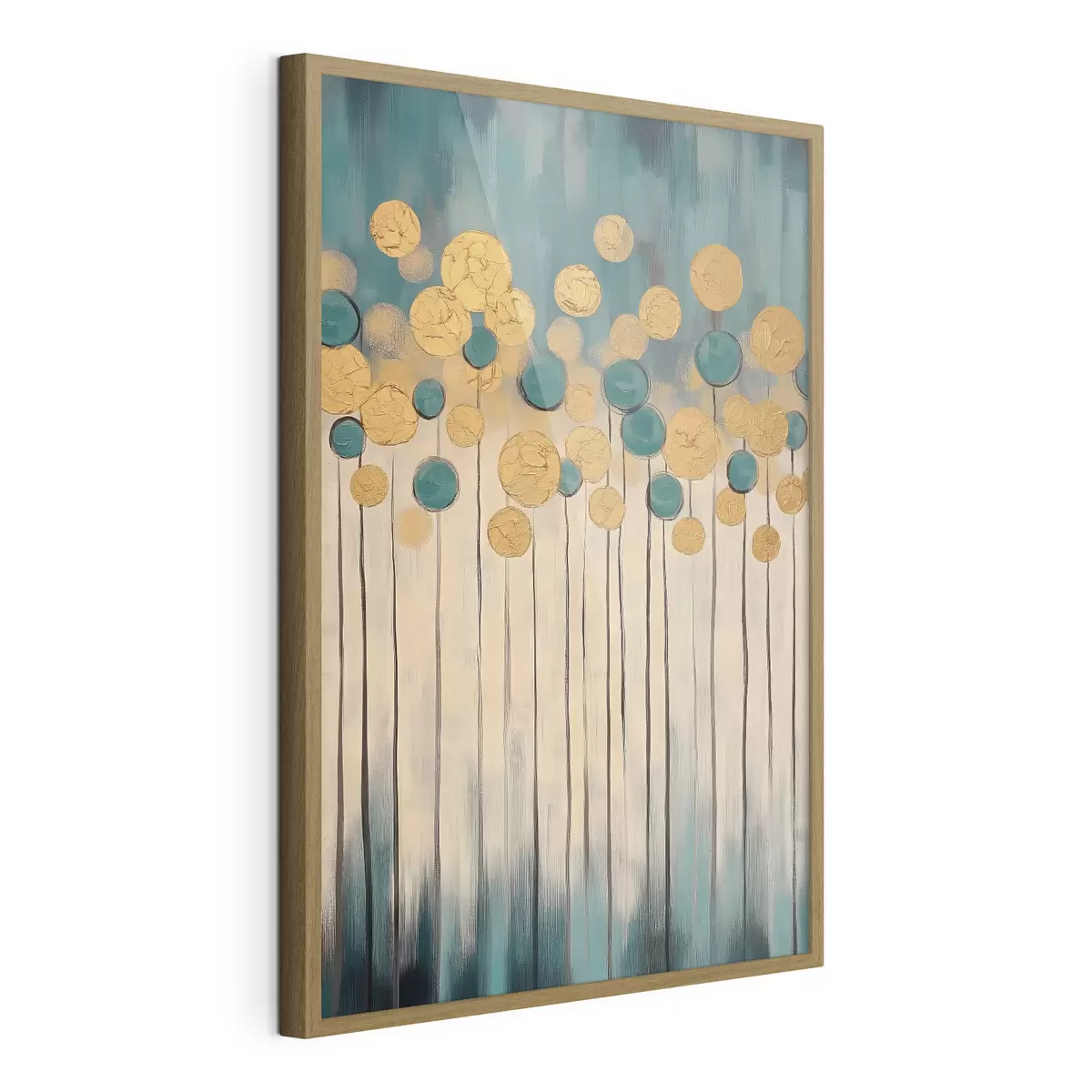 Poster Abstracción decorativa con elementos redondos sobre fondo azul y beige f42476