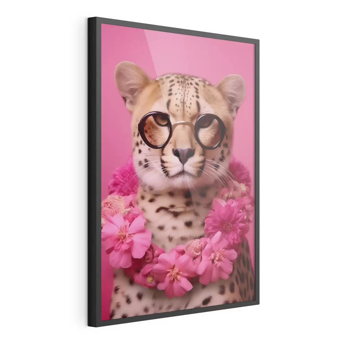 Poster Guepardo en gafas con guirnalda de flores f42477