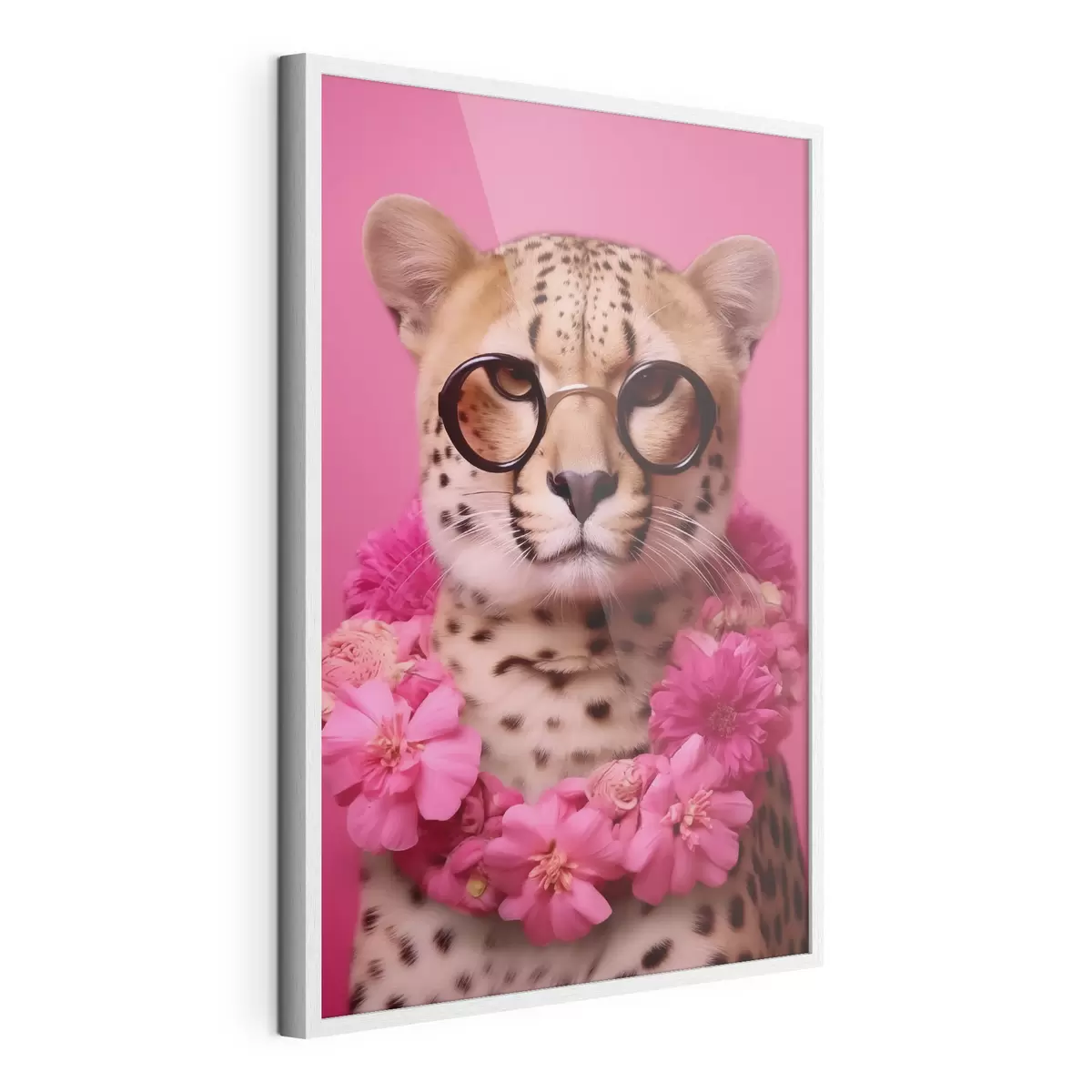 Poster Guepardo en gafas con guirnalda de flores f42477