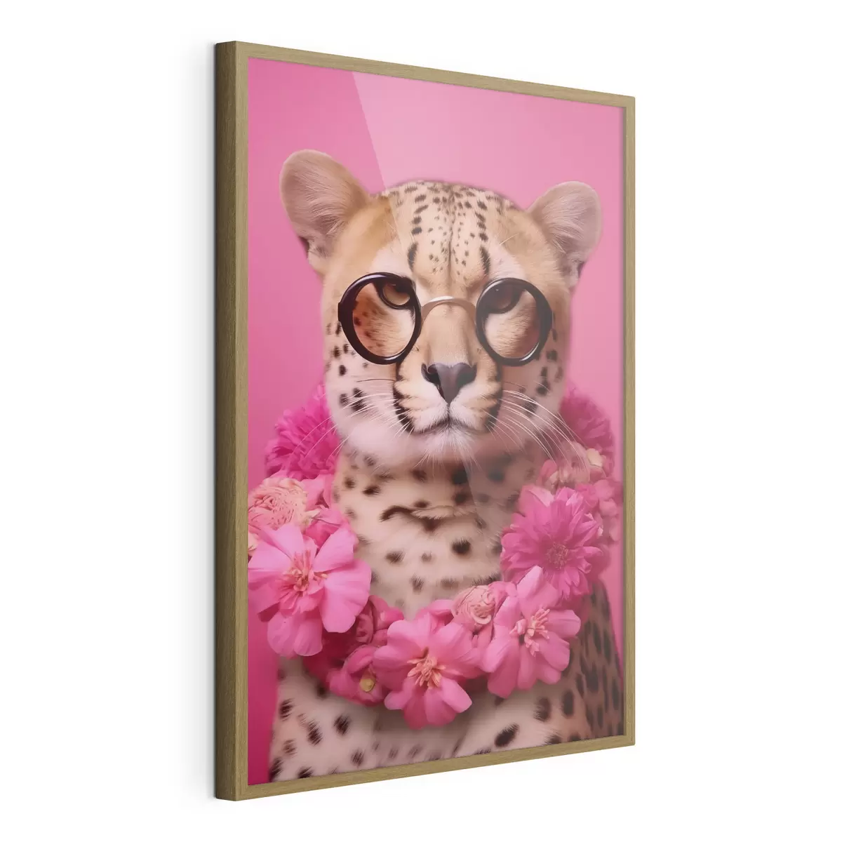 Poster Guepardo en gafas con guirnalda de flores f42477