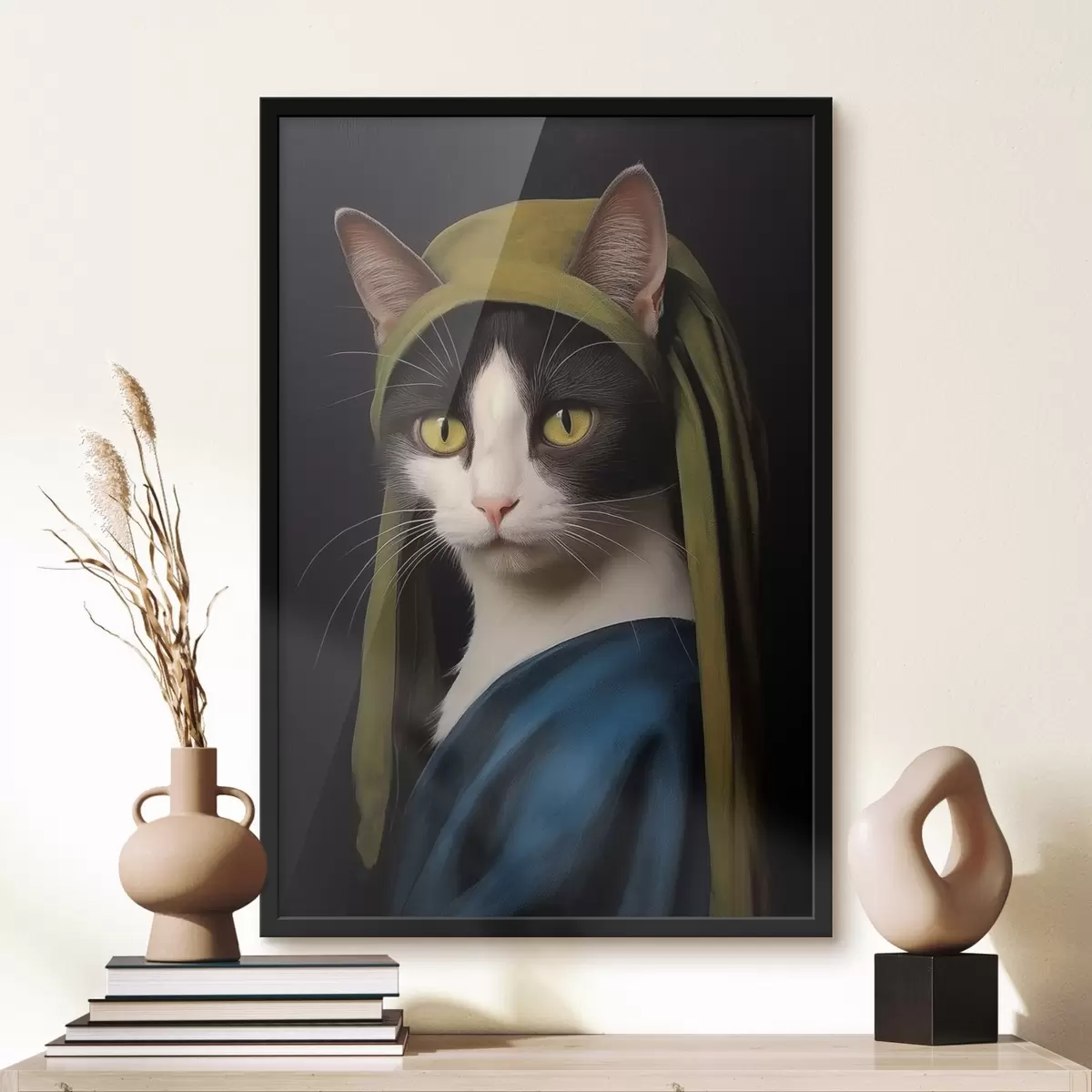 Poster Gato en estilo retrato con pendiente de perla f42486