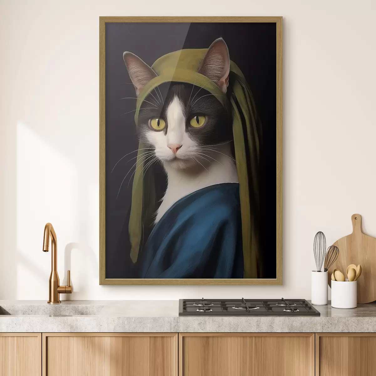 Poster Gato en estilo retrato con pendiente de perla f42486