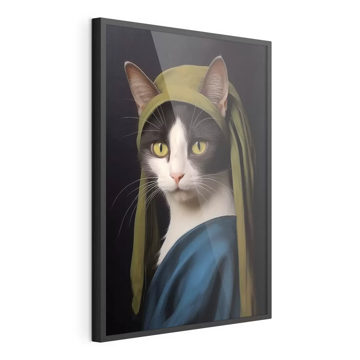 Poster Gato en estilo retrato con pendiente de perla f42486