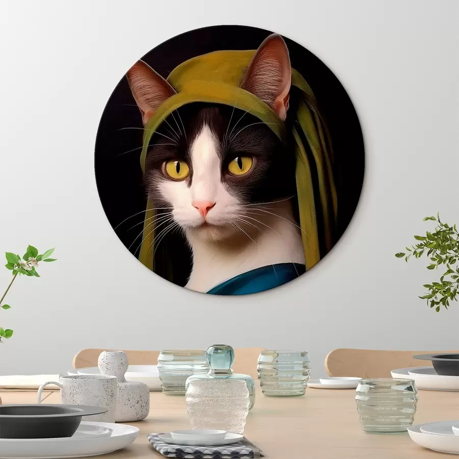 murales de pared Gato en estilo retrato con pendiente de perla r42486