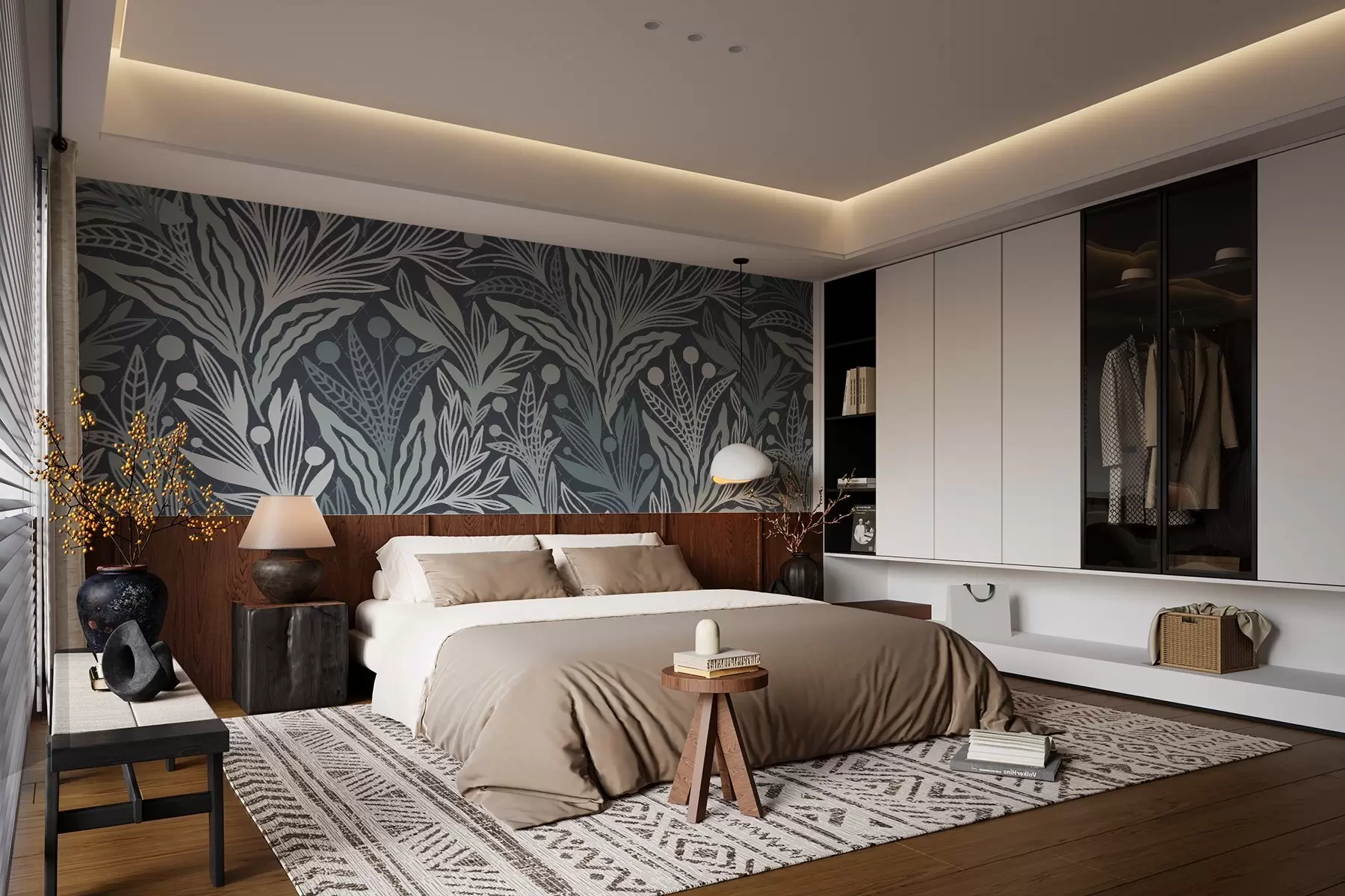 murales de pared Delicadas hojas gráficas en azul w02783v1