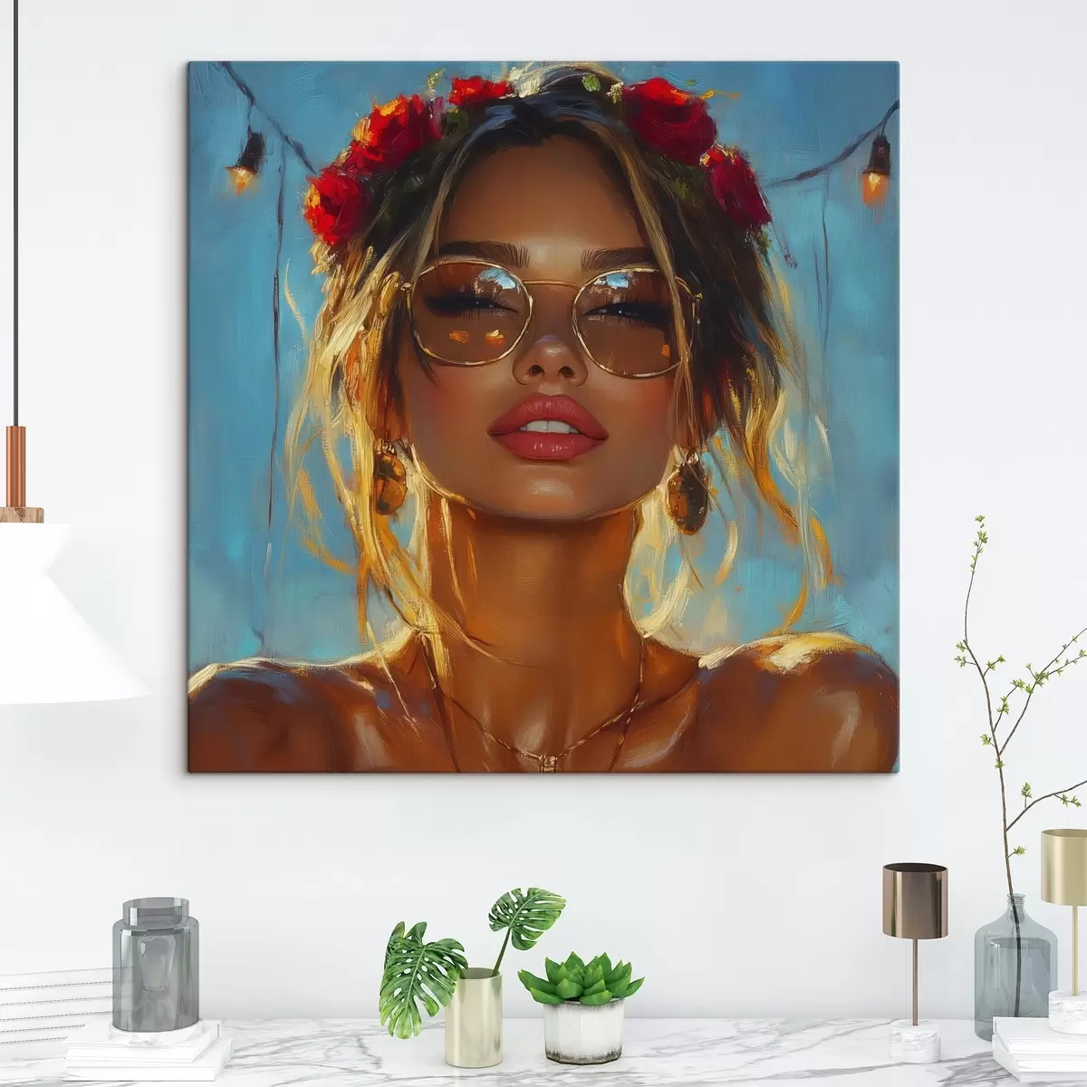 murales de pared Retrato de una chica con gafas de sol s42503